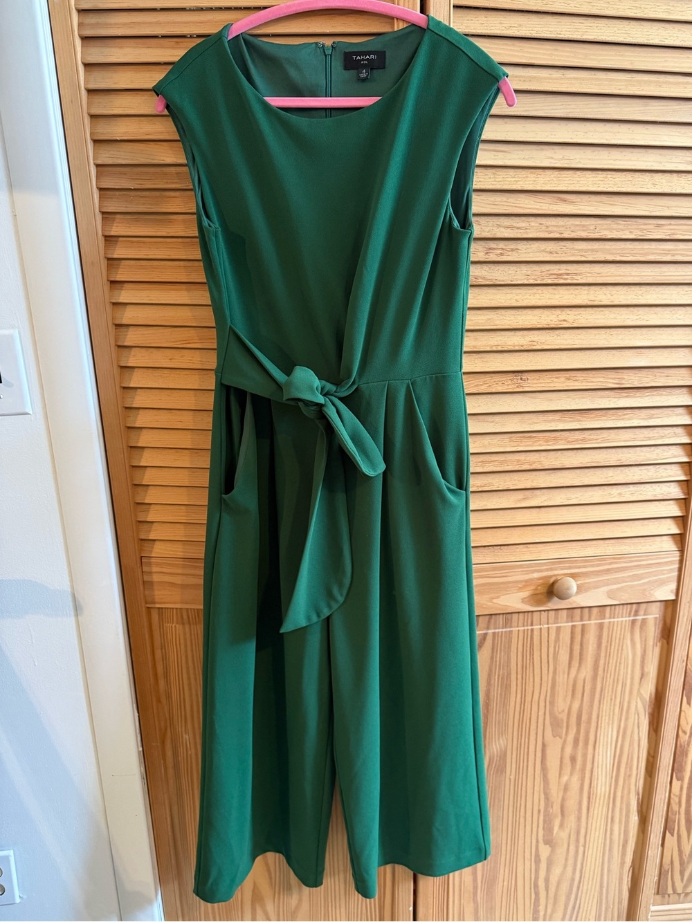Tahari ASK Sleeveless Green Tie-Waist Jumpsuit